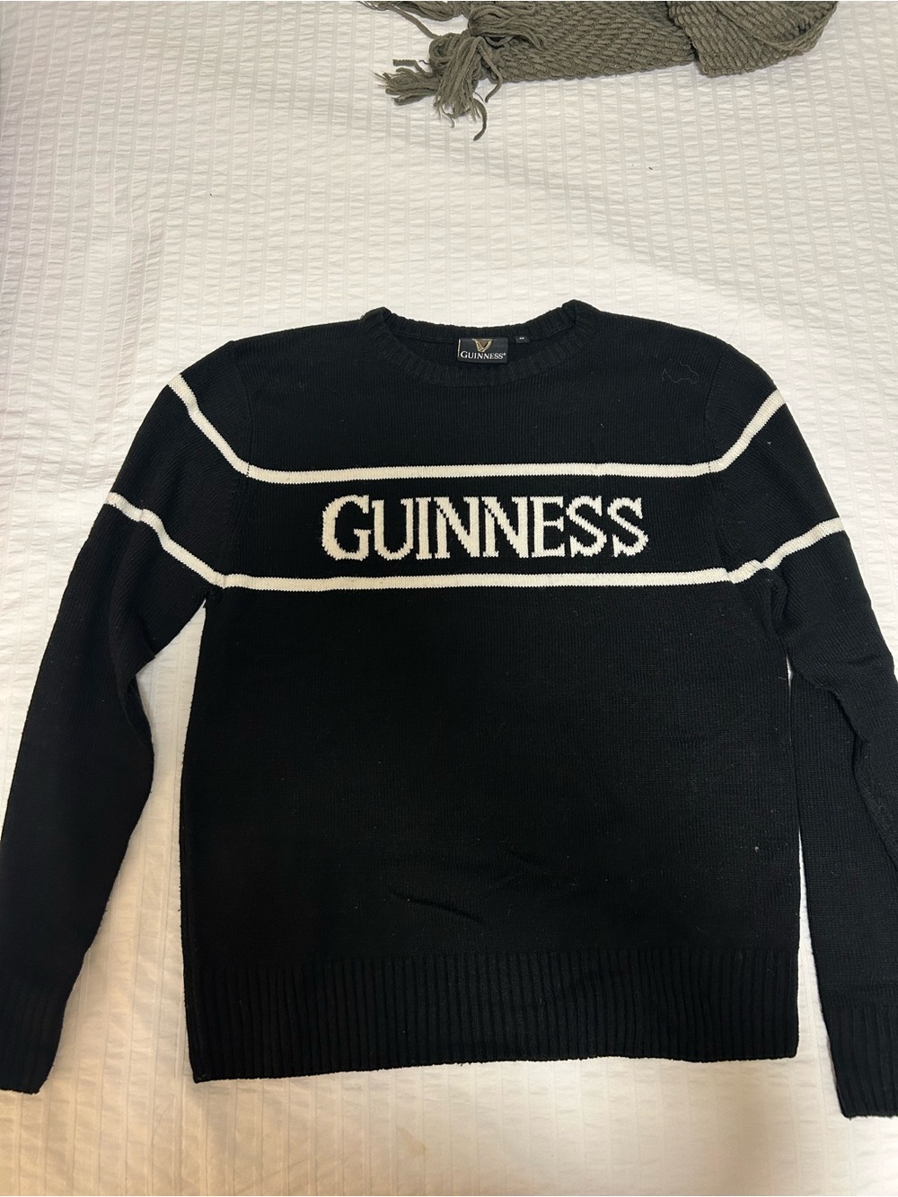 Guinness Black Crewneck Sweater with White Stripes